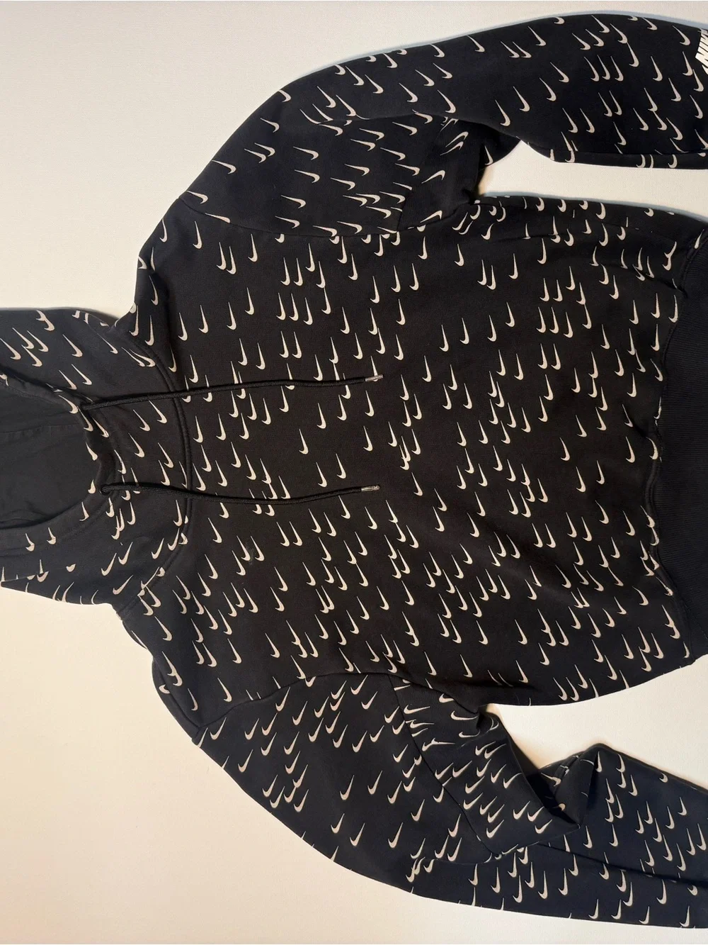 Nike‎ Black Hoodie with Repeating White Swoosh Print